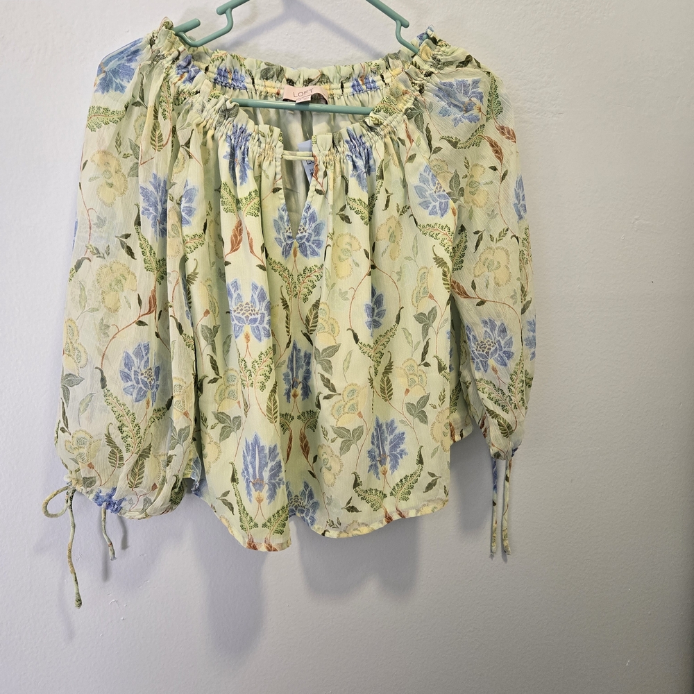 LOFT Floral Blouse in Blue and Yellow